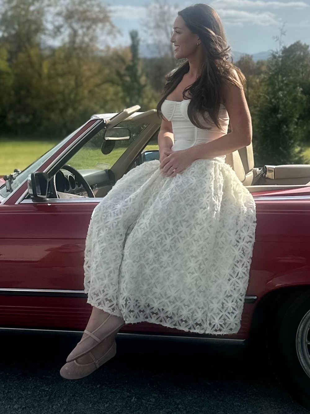 WeWoreWhat Cream Floral Lace Midi Dress
